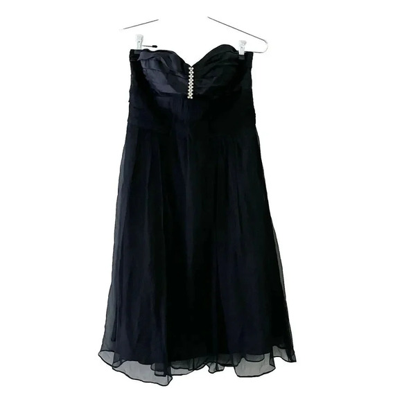 Signature By Robbie Bee Women Black A Line Silk Dress 8 Strapless Rhinestone LBD - Picture 1 of 10